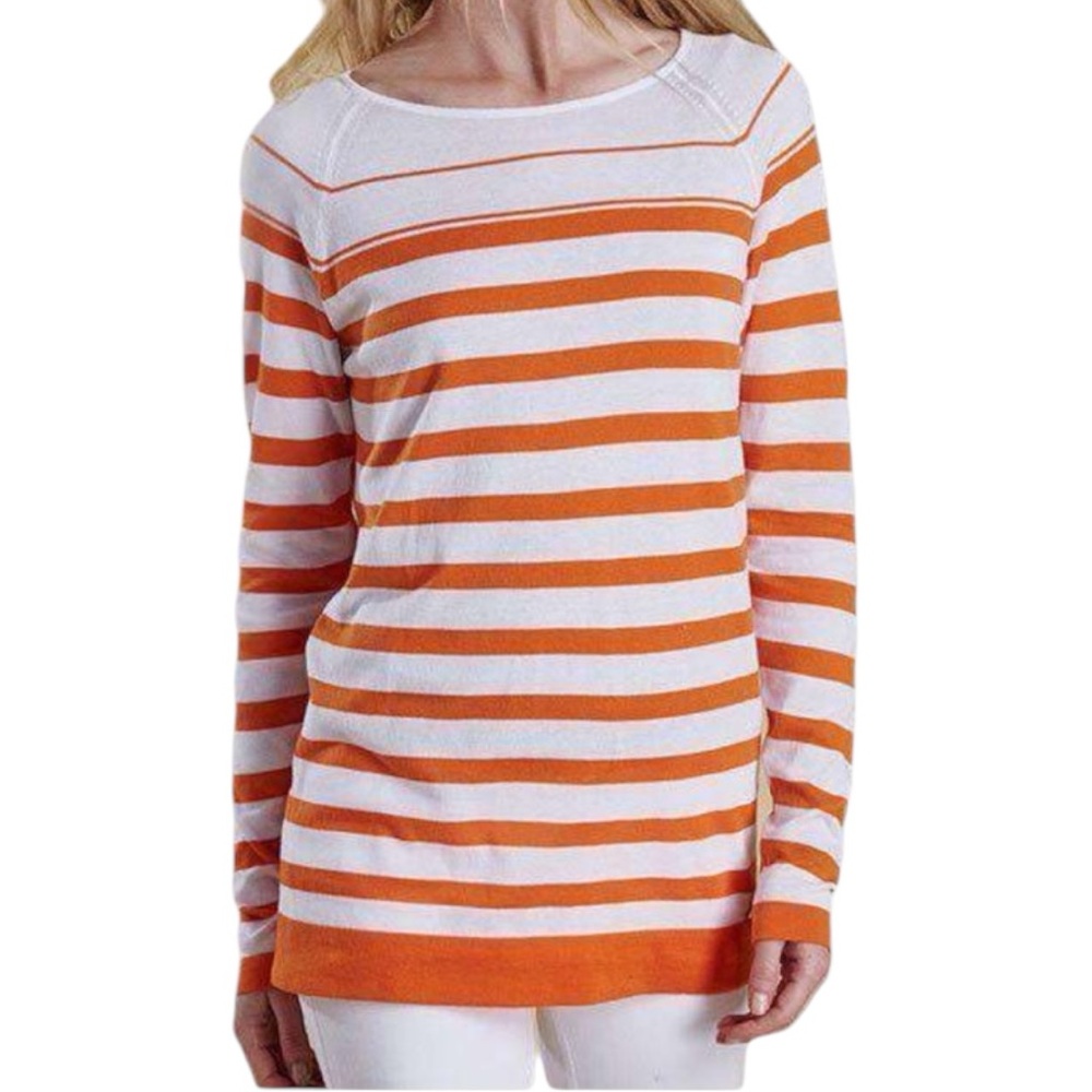 Barbour Women’s Chock Striped Knit Long Sleeve Boat Neck in Marigold Top Sz 14 - Picture 1 of 9